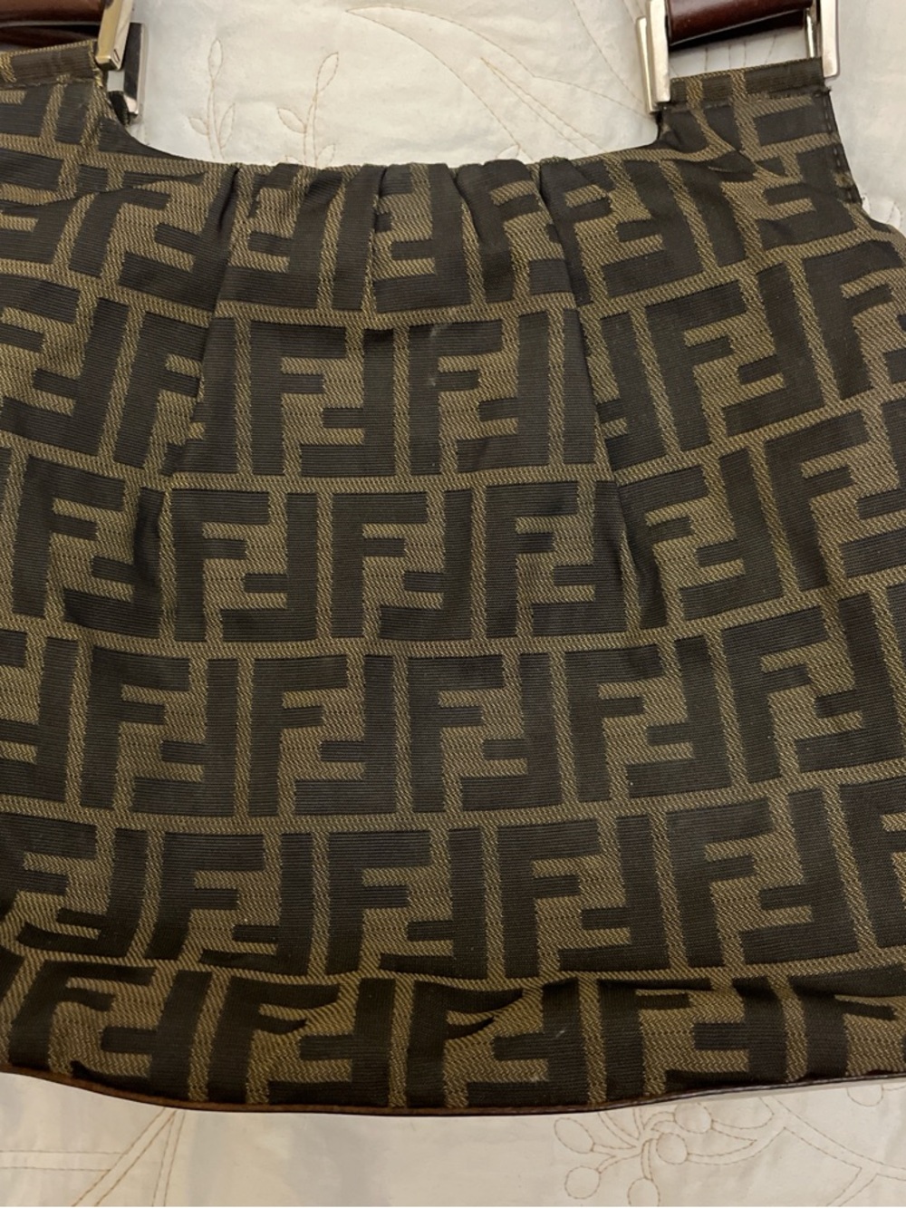 Fendi Dark Brown FF Logo Shoulder Bag with Leather Straps - Picture 2 of 6